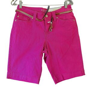 Sonoma Womens Modern Fit Bermuda Shorts Pink Size 4 Cotton Blend Stretch Belted